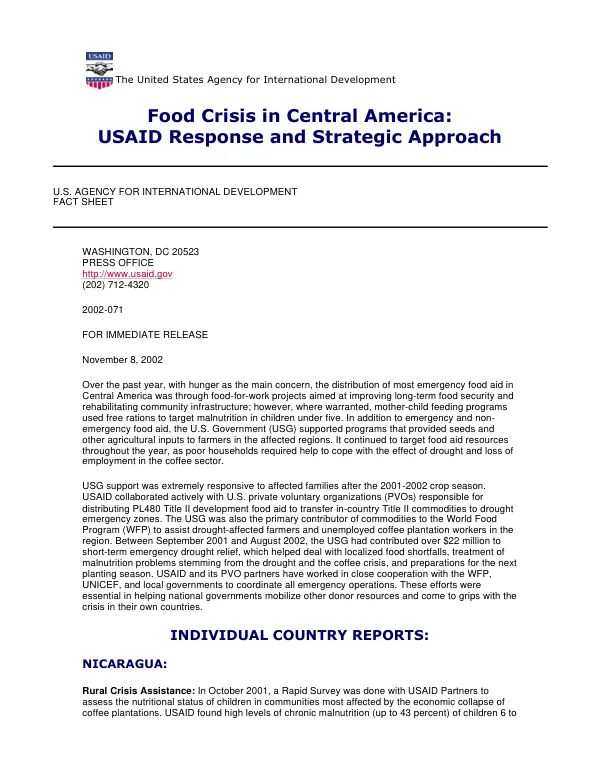 Food crisis in Central America : USAID response and strategic approach