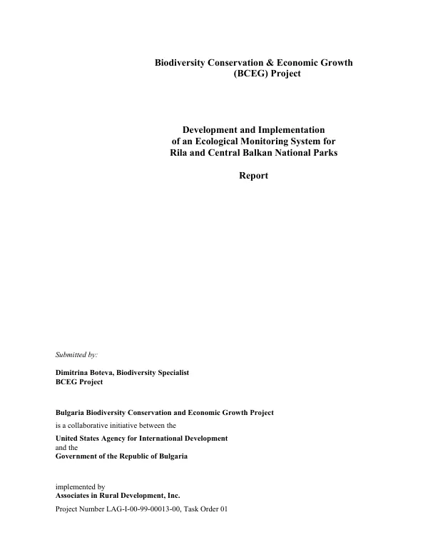 Development and implementation of an ecological monitoring system for Rila and Central Balkan National Parks