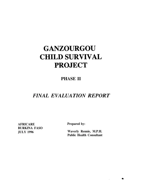Final evaluation of Ganzourgou child survival project, phase II