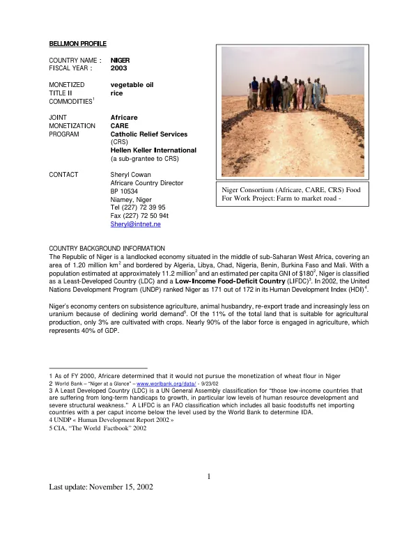 Bellmon profile : Niger