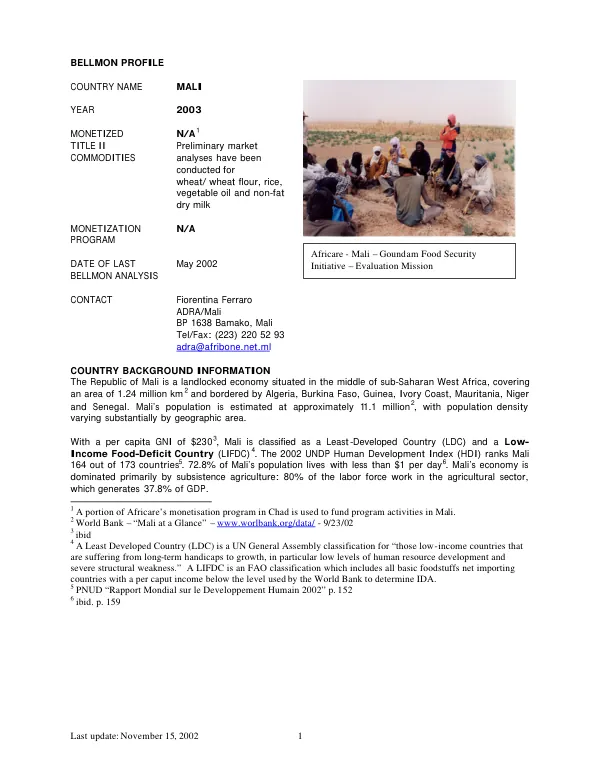 Bellmon profile : Mali