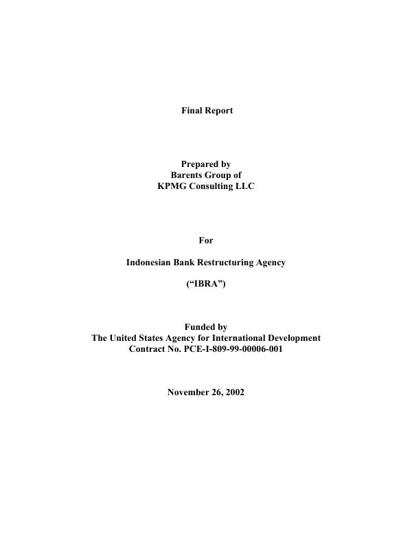 Final report for Indonesian Bank Restructuring Agency (IBRA)