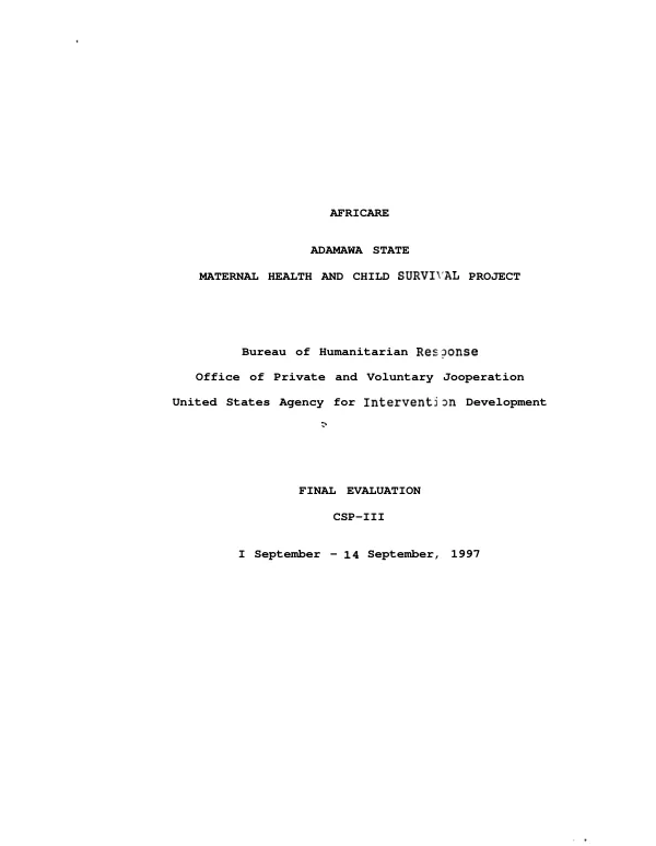 Adamawa State[, Nigeria] maternal health and child survival project (CSP-III) : final evaluation