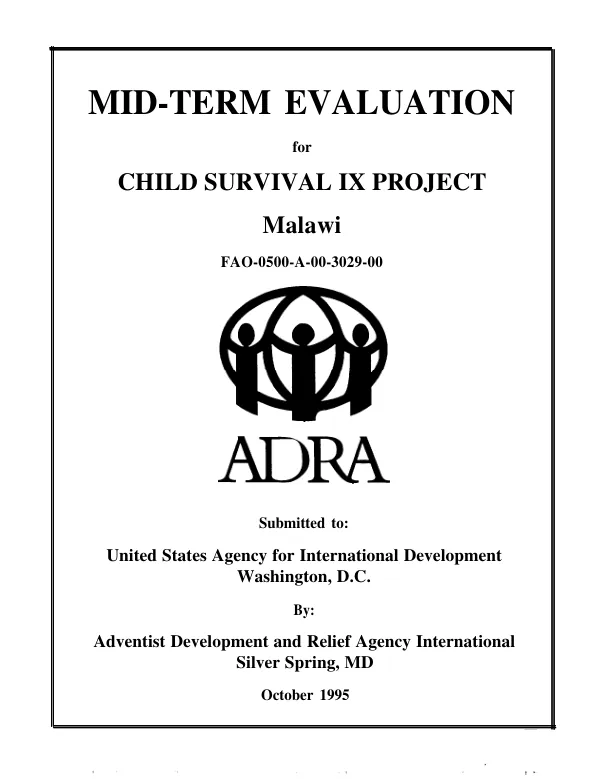 Mid-term evaluation for child survival IX project : Malawi -- FAO-0500-A-00-3029-00
