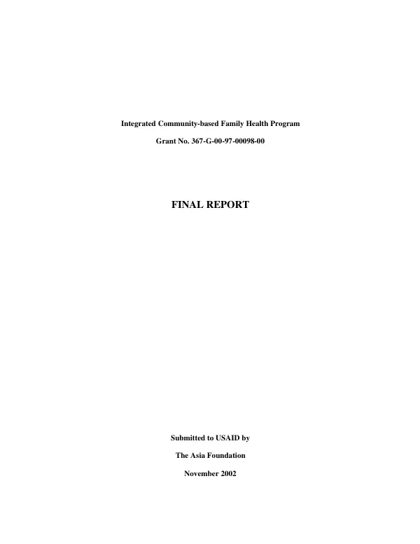 Integrated community-based family health program : grant no. 367-G-00-97-00098-00 -- final report