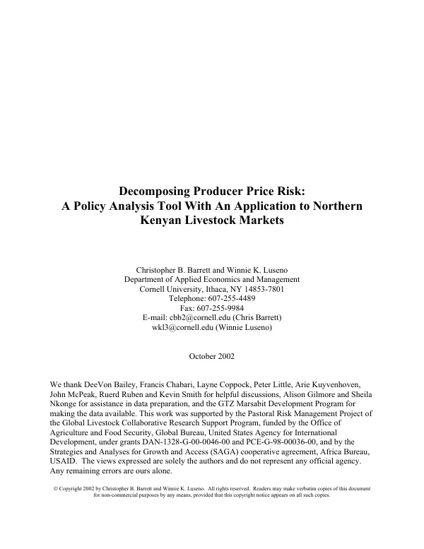 Decomposing producer price risk : a policy analysis tool with an application to northern Kenyan livestock market