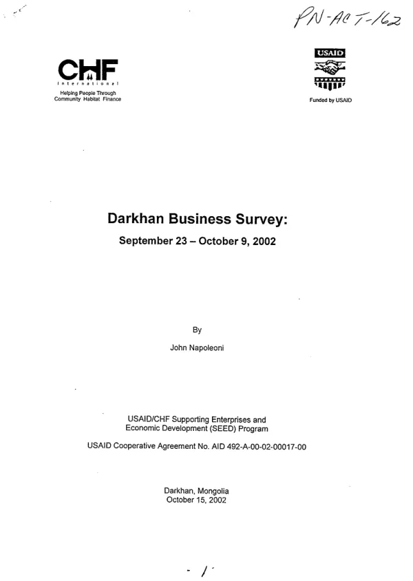 Darkhan[, Mongolia] business survey : September 23-October 9, 2002