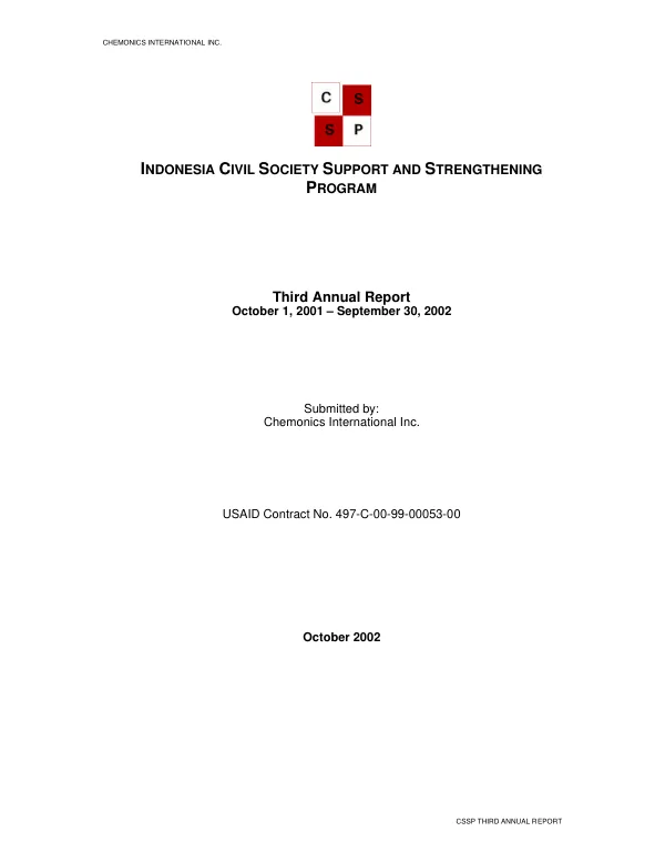 Indonesia civil society support and strengthening program [CSSP] : third annual report -- October 1, 2001-September 30, 2002