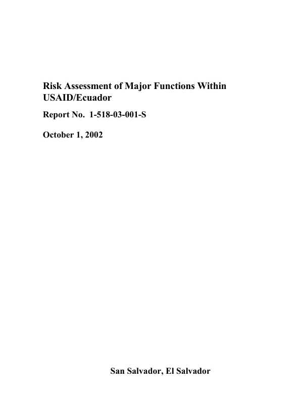 Risk assessment of major functions within USAID/Ecuador