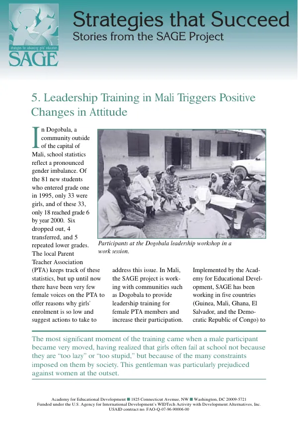 Leadership training in Mali triggers positive changes in attitude