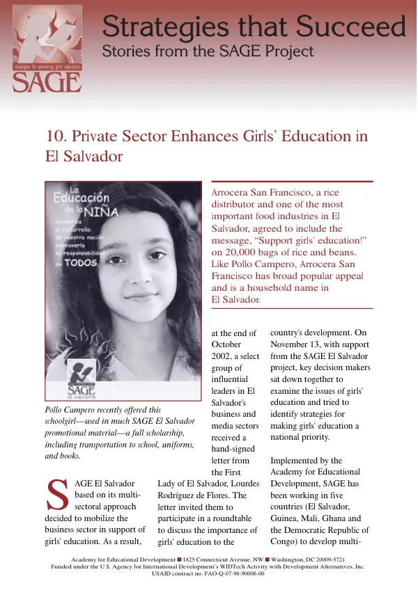 Private sector enhances girls" education in El Salvador