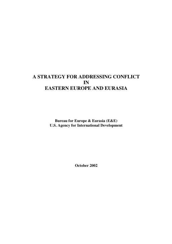 A strategy for addressing conflict in Eastern Europe and Eurasia