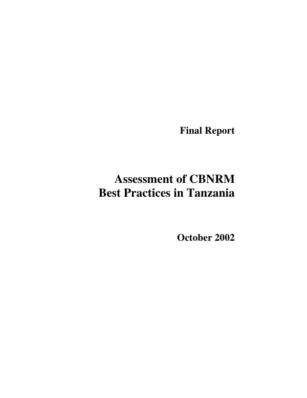 Assessment of CBNRM [community-based natural resources management] best practices in Tanzania