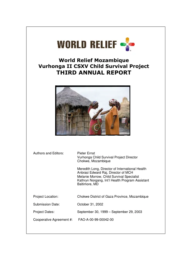 World Relief Mozambique : Vurhonga II CSXV child survival project -- third annual report