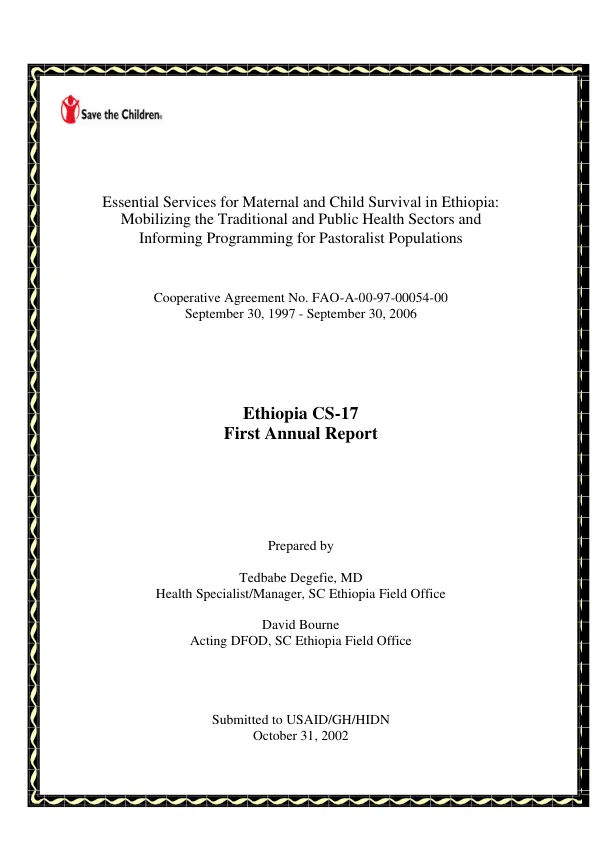 Essential services for maternal and child survival in Ethiopia : mobilizing the traditional and public health sectors and informing programming for pastoralist populations -- cooperative agreement no. FAO-A-00-97-00054-00 : Ethiopia CS-17 -- first annual report