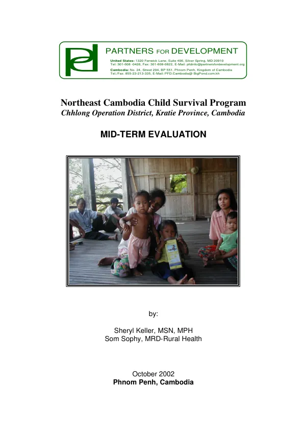 Northeast Cambodia child survival program : Chhlong Operation District, Kratie Province, Cambodia -- mid-term evaluation