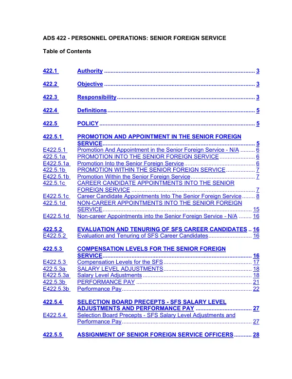 ADS chapter 422 : personnel operations : senior foreign service
