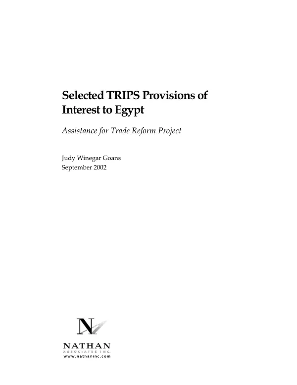 Selected TRIPS provisions of interest to Egypt