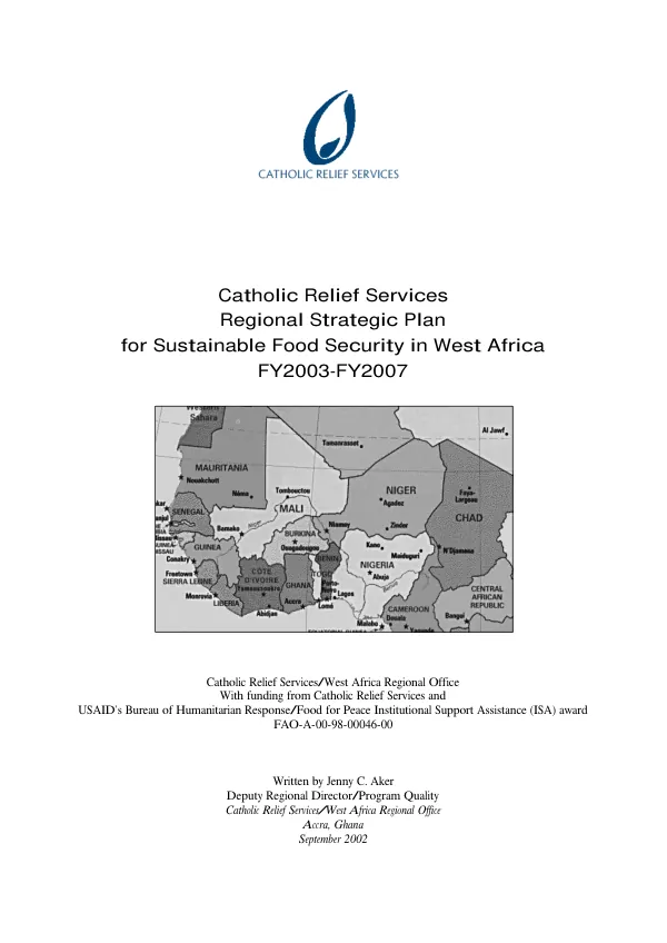 Catholic Relief Services regional strategic plan for sustainable food security in West Africa, FY2003-FY2007