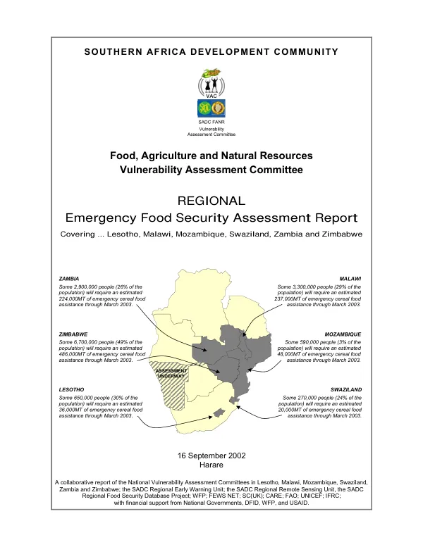 Regional emergency food security assessment report covering ... Lesotho, Malawi, Mozambique, Swaziland, Zambia and Zimbabwe