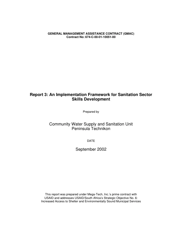 Report 3 : an implementation framework for sanitation sector -- skills development