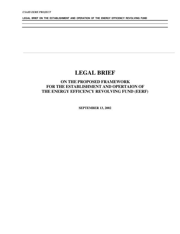 Legal brief on the proposed framework for the establishment and operation of the Energy Efficency Revolving Fund (EERF)