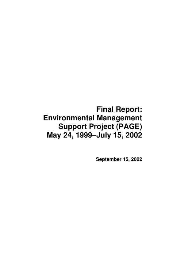 Final report : environmental management support project (PAGE) -- May 24, 1999-July 15, 2002