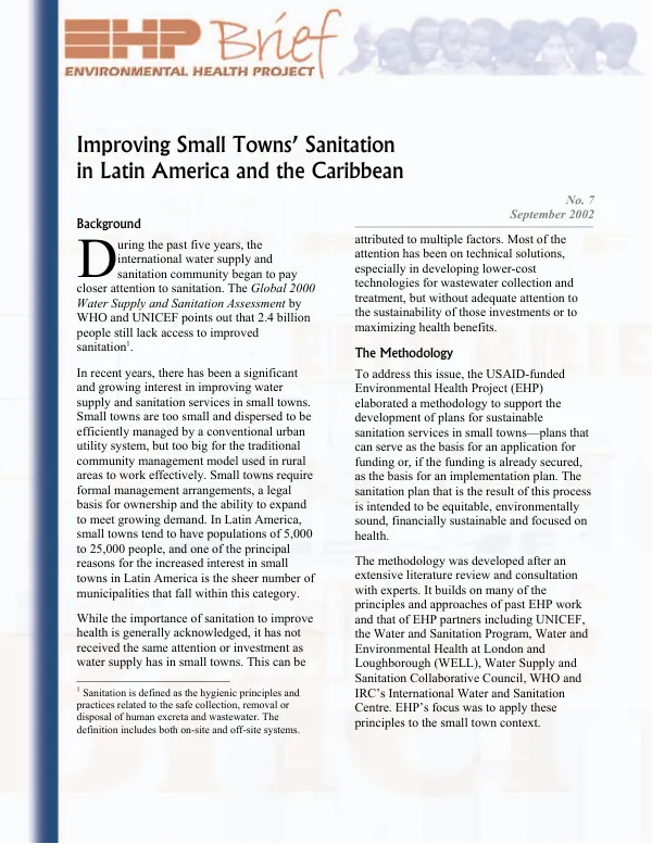Improving small towns" sanitation in Latin America and the Caribbean