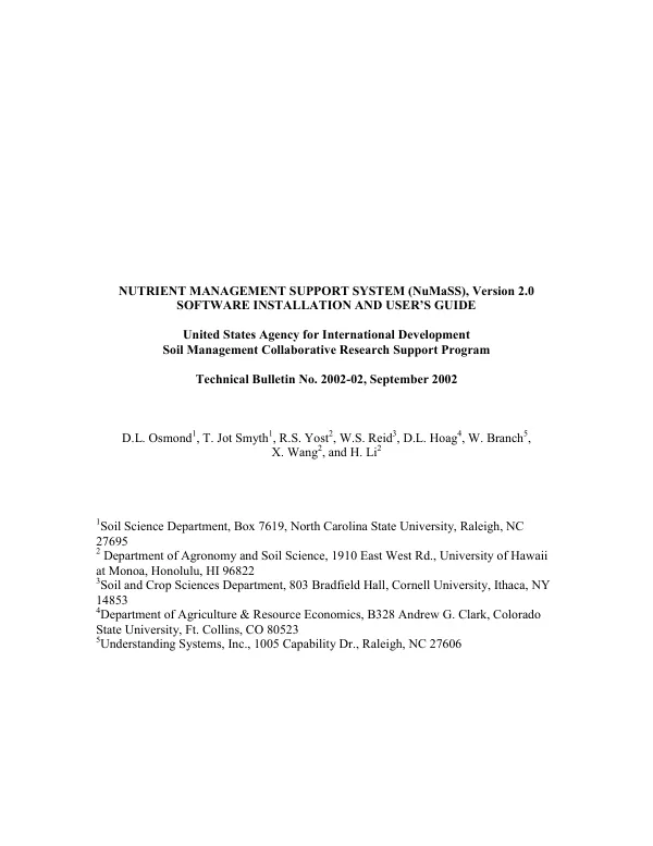 Nutrient management support system (NuMaSS), version 2.0 : software installation and user"s guide