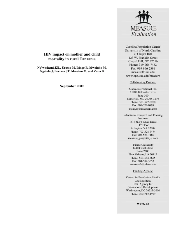 HIV impact on mother and child mortality in rural Tanzania