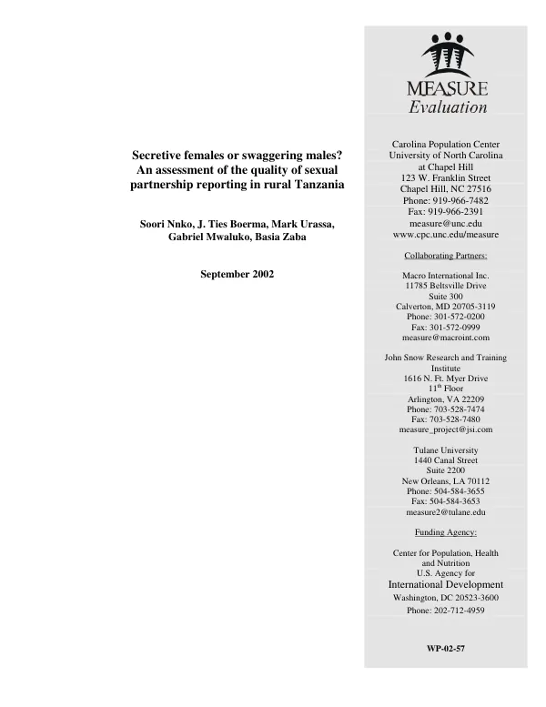 Secretive females or swaggering males? : an assessment of the quality of sexual partnership reporting in rural Tanzania