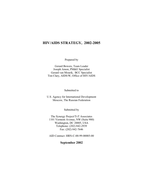 HIV/AIDS strategy, 2002-2005 [for USAID/Russia]