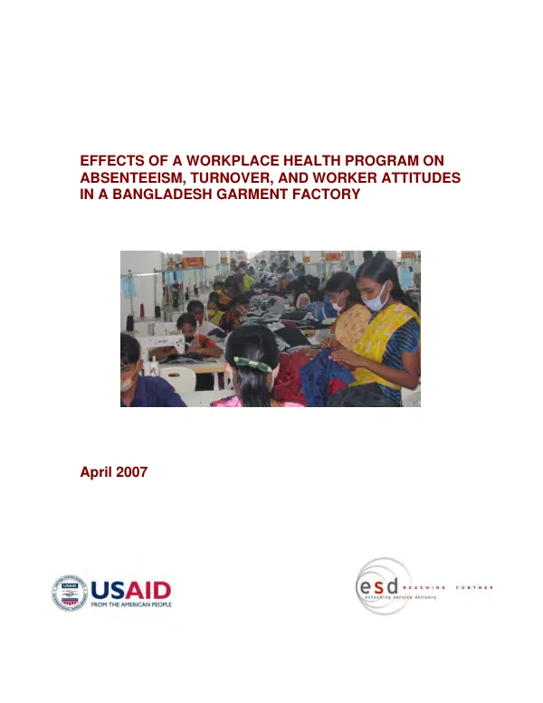 Effects of a workplace health program on absenteeism, turnover, worker attitudes in a Bangladesh garment factory