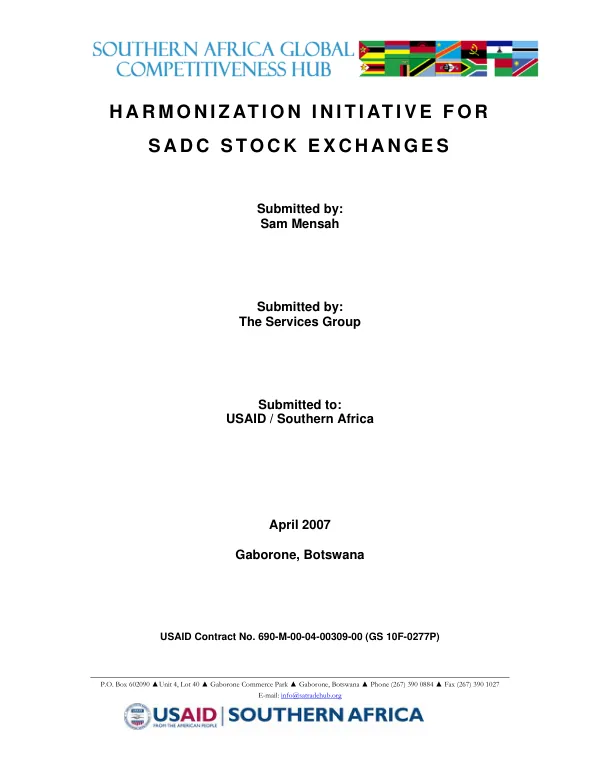 Harmonization initiative for SADC stock exchanges