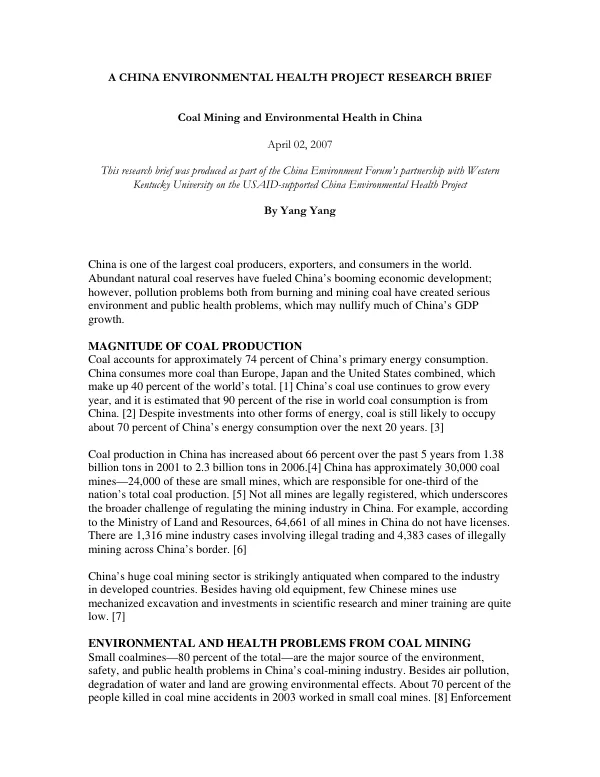 Coal mining and environmental health in China