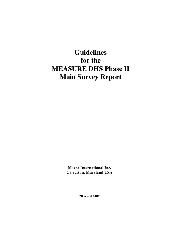Guidelines for the MEASURE DHS phase II main survey report