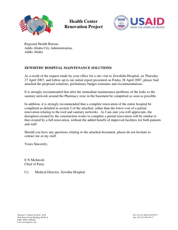 Proposed maintenance solutions for Zewditu Hosptial, Addis Ababa