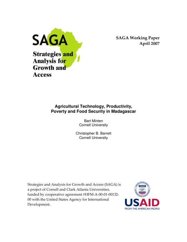Agricultural technology, productivity, poverty and food security in Madagascar