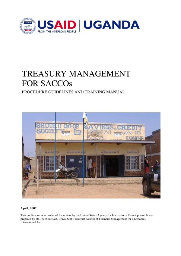 Treasury management for SACCOs : procedure guidelines and training manual