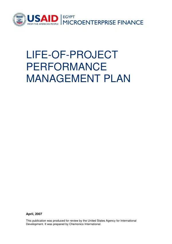 Egypt microenterprise finance : life-of-project performance management plan