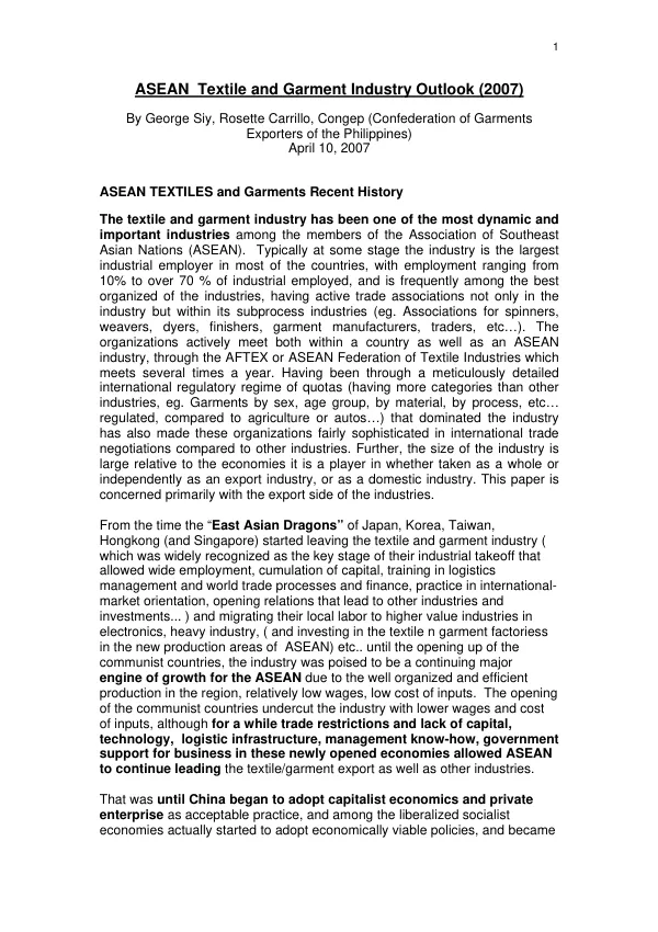ASEAN textile and garment industry outlook (2007)