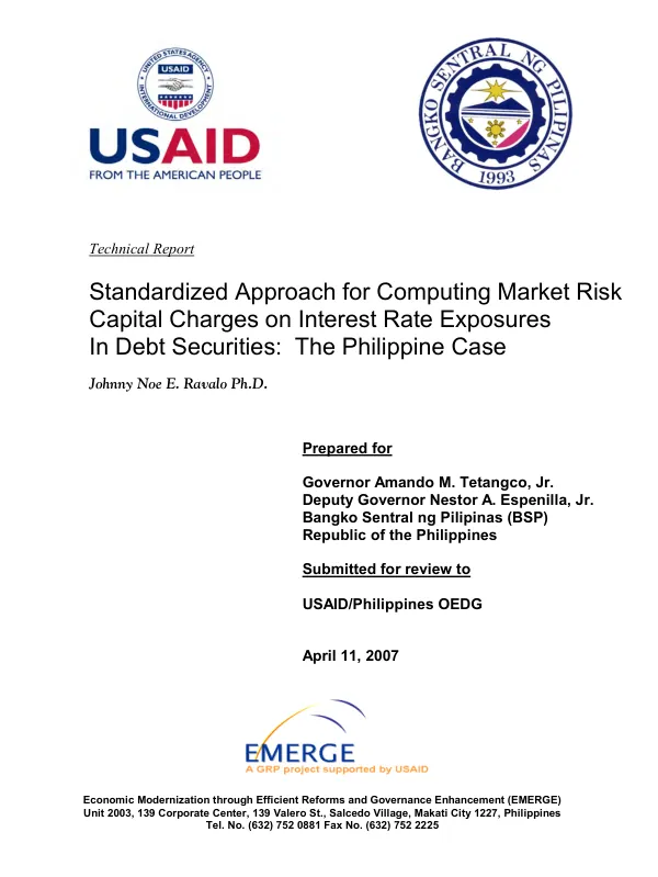 Standardized approach for computing market risk capital charges on interest rate exposures in debt securities : the Philippine case