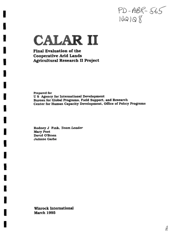 CALAR II : final evaluation of the cooperative arid lands agricultural research II project