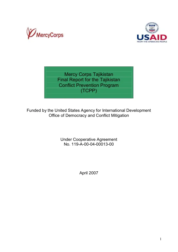 Mercy Corps Tajikistan : final report for the Tajikistan conflict prevention program (TCPP)
