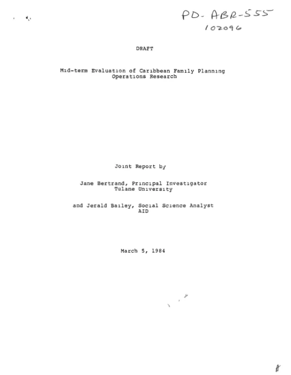 Mid-term evaluation of Caribbean family planning operations research