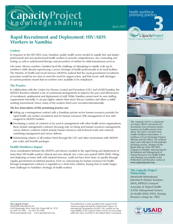 Rapid recruitment and deployment : HIV/AIDS workers in Namibia