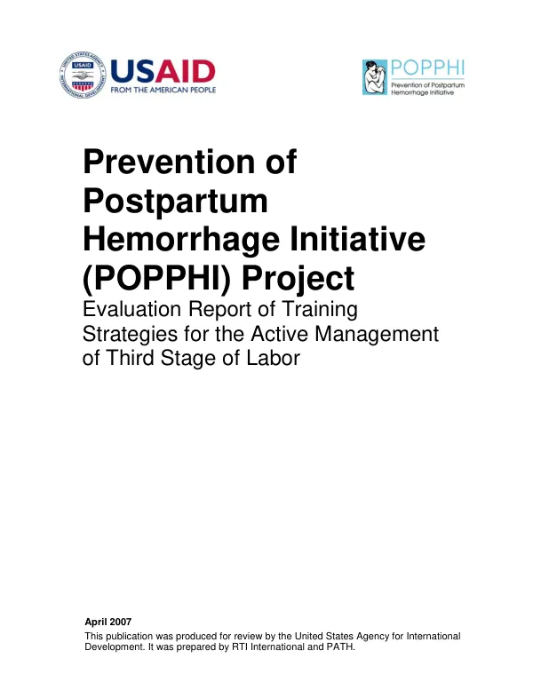 Evaluation report of training strategies for the active management of third stage of labor