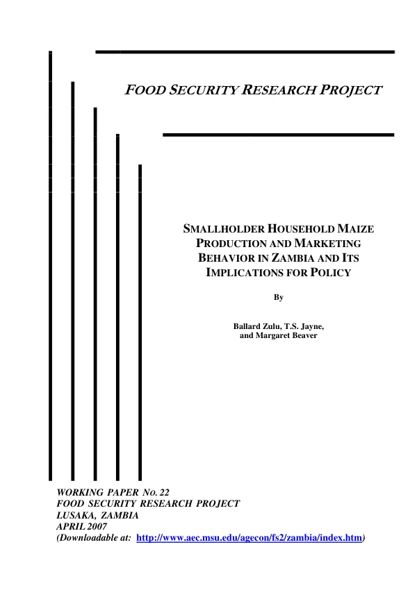 Smallholder household maize production and marketing behavior in Zambia and its implications for policy