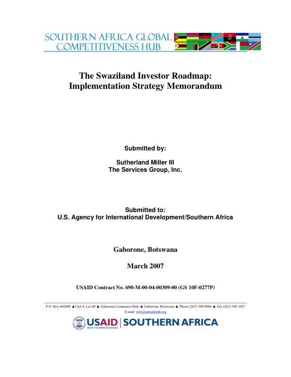 The Swaziland investor roadmap : implementation strategy memorandum