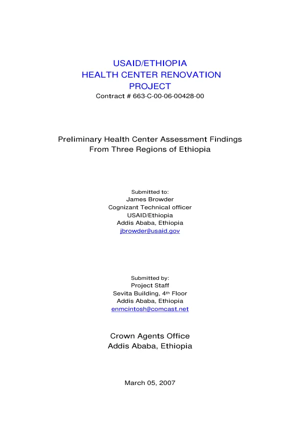 Preliminary health center assessment findings from three regions in Ethiopia
